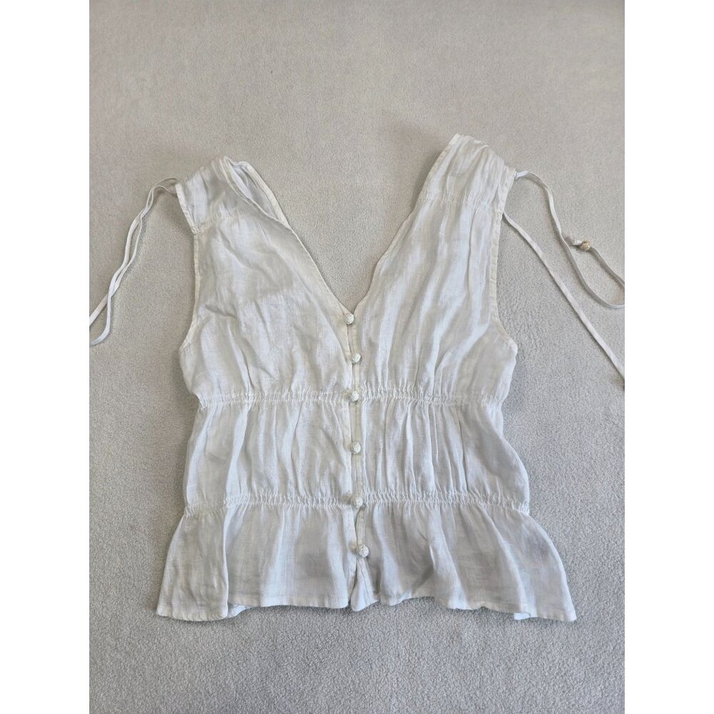 Cynthia Rowley White Linen Button Front Peplum Tank
